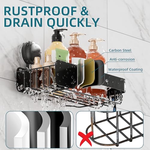 TAILI Shower Caddy Suction Cup Rustproof Metal Visible indicator Black | 2 Pack Rustproof,No Drilling Wall Mounted Basket, Upgraded Removable Suction Cup Bathroom Organizer Heavy Duty Shampoo