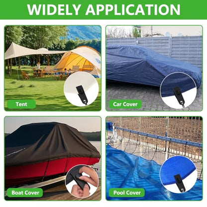 Tarp Clips Heavy Duty Lock Grip, 20 Pcs Tarp Clamps & Bungee Cords Set | Come with Storge Bag, Windproof Shark Tent Fastener Clip, Pool Cover Clip for Camping, Awning, Shade Cloth , Boat& Car Cover