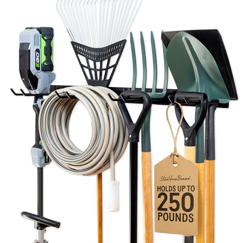 StoreYourBoard Garage Tool Organizer, 36 in, Holds 250 lb | Garden Tool Rack Wall Mount, Garden Tool Organizer, Shovel Wall Mount, Rubber Coated Hooks