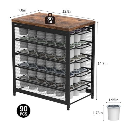 Coffee Pod Holder for K Cups, 5 Tier K Cup Drawer, 90 Pod Pack | Coffee Pod Drawer for Counter,90 Capacity Pods Storage,with Sliding Baskets,for Home Office Coffee Station