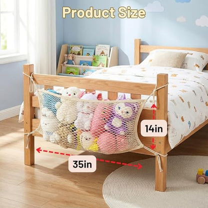 2 Pack Stuffed Animal Storage Net for Kids, Toy Organizer Net, Cotton | Bedside Stuffed Animal Net with Tether, Neatly Stores Stuffed Animals, Plush Toys, Stretches up to 35 Inches, Beige