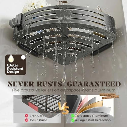 Corner Shower Caddy Suction Cup,Shower Shelves with Hooks,No Drilling Powerful Suction Bathroom Organizers and Storage,Removable Waterproof Rustproof Shower Bathroom Accessories Decor(Grey 2Pack)