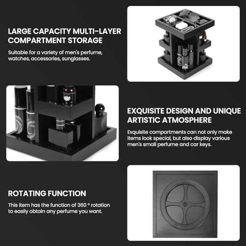 Cologne Organizer for Men,Anniversary Birthday for Mens Gift,Black | Easy Installation,360° Rotating,Boyfriend Husband Dad Gift,Mens Room Decor for Desk,Bathroom Countertop,perfume,Accessories
