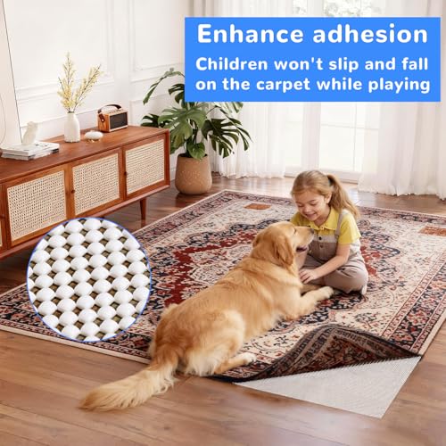 Non Slip Rug Pad Gripper 8X10 FT for Hardwood Floors, Eco-Friendly Anti Skid Mat Under Area Rugs, Keeps Rugs Safe and Flat, Odorless Cushioned Pad for Floor Protection, Easy to Trim Multi-Use Mat