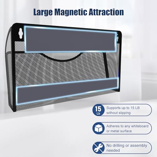 Magnetic File Holder 2 Pockets File Folder Organizer, Office Hanging Magazine Rack for Refrigerator, White Board, No Drilling Paper Document Holder Mail Organizer for File Cabinets