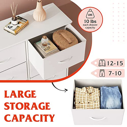 WLIVE Dresser for Bedroom with 6 Drawers, White | Closet Dresser, Metal Frame, Wooden Top, Fabric Dresser for Closet, Living Room, Hallway
