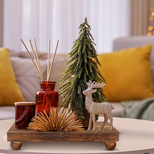 Wood Pedestal Stand Kitchen Soap Tray Farmhouse Wooden Riser Stand for Kitchen Bathroom Counter Table Decor Plant Vases Display(Classic,Dark Brown,12 x 7 Inch)