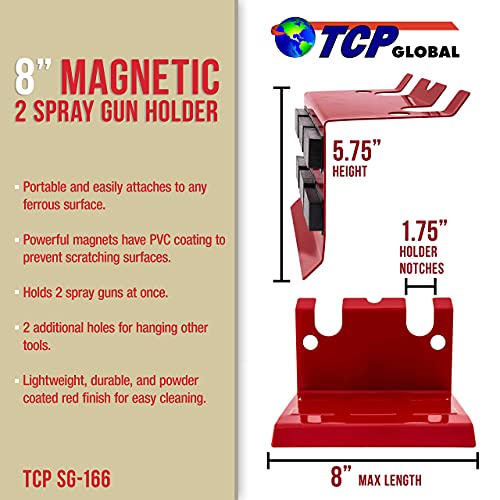 TCP Global® Brand Magnetic Paint Spray Gun Holder Stand, Hold up to 2 Gravity, Siphon or Pressure Feed HVLP Guns, Air Hose, Booth Wall, Body Shop