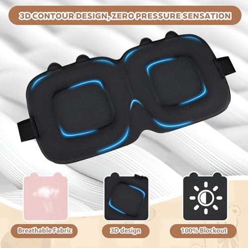Kids Sleep Mask, 3D Contoured Eye Mask for Sleeping, Soft Sleeping Mask for Kids with Adjustable Strap, Blackout Eye Cover Travel Sleep Mask for Boys & Girls