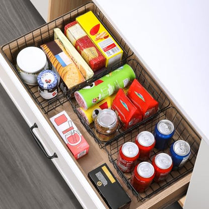 8 Set, Extra Large Wire Baskets for Organizing with Lables, Cabinet Pantry Organization and Storage Bins - Metal Basket for Kitchen, Laundry, Garage, Fridge, Bathroom Countertop Organizer, Black