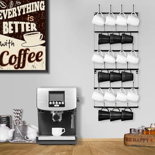Sorbus Mug Rack for Wall - Small Rustic Coffee Mug Holder Wall Mount with 21 Hooks, Coffee Cup Display Rack, 6-Tier Metal Mug Organizer for Home, Kitchen & Bar, Coffee Station, Dining Room