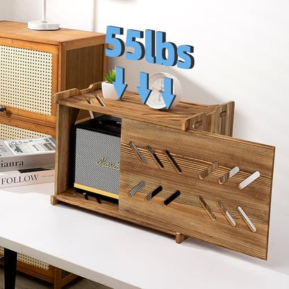 Solid Wood Projector Shelf Router Shelf Projector Stand Router Storage Box | Router Cover Organized Modem Cable Power Strip Cable Management Hider Rack by Need Assembly (Rustic Brown)