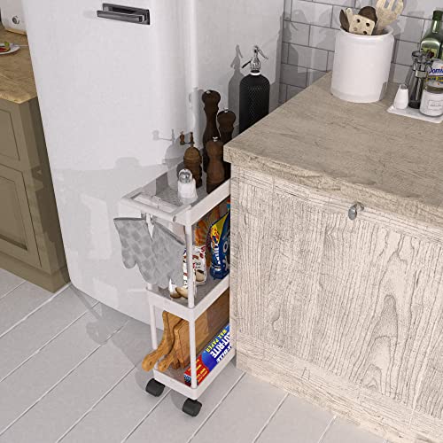 Simple Houseware 3-Tier Slim Rolling Cart w/Handle 5.5" Wx27.5 H, White | Storage Cart for Narrow Space (5.5-Inch Wide) Kitchen, Bathroom, Laundry Room