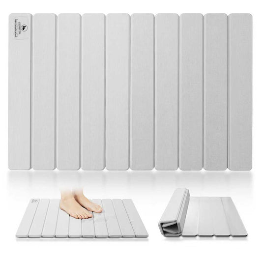 Stone Bath Mat for Water Absorption, Foldable Diatomite Stone Mat, Non-Slip & Quick-Drying White Square Bath Mat with Modern Minimalist Style, Easy to Clean, for Bathroom/Kitchen/Hallway