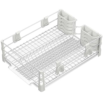 Simple Houseware Dish Drying Rack, White | with Drainboard, Utensil Holder and Mug Hooks