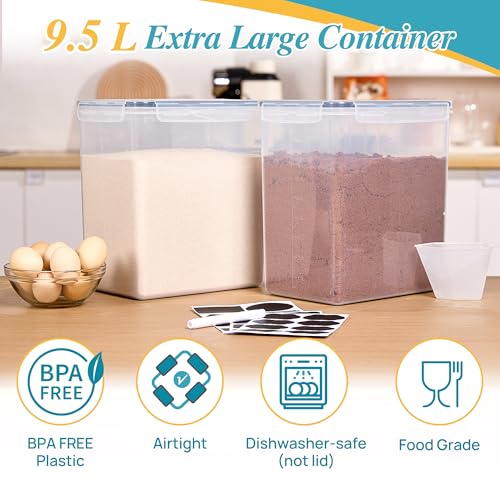 Vtopmart 9.5L Flour Sugar Storage Containers, 2 Pack, Each Fits 12.5 lb