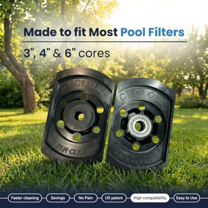 CYCLONE FILTER CLEANER – Patented Hose-Powered Spinning Pool Cartridge Filter Cleaning Tool with Stand & Spray Wand – Cleans 5X Faster – Fits 3”, 4”, 6” ID Filters