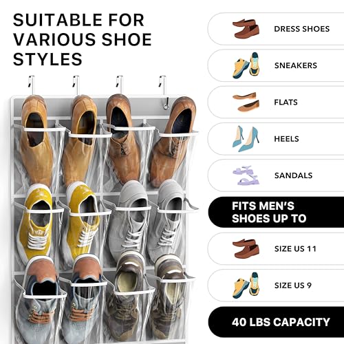 Simple Houseware 24 Pockets Large Clear Over the Door Shoe Organizer, Gray | 56" x 22.5", 4 Durable Metal Hooks, 5" x 9" Pocket Size, Multipurpose