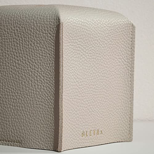 OLETHA Square Tissue Box Cover, Aesthetic Desk Decor, Light Taupe, 2 Pack | Faux leather tissue box holder for room, home, office; fits Kleenex & Puffs cube boxes; velcro base; easy swap; wipes clean