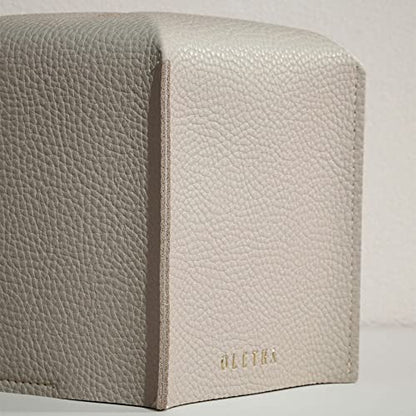 OLETHA Square Tissue Box Cover, Aesthetic Desk Decor, Light Taupe, 2 Pack | Faux leather tissue box holder for room, home, office; fits Kleenex & Puffs cube boxes; velcro base; easy swap; wipes clean