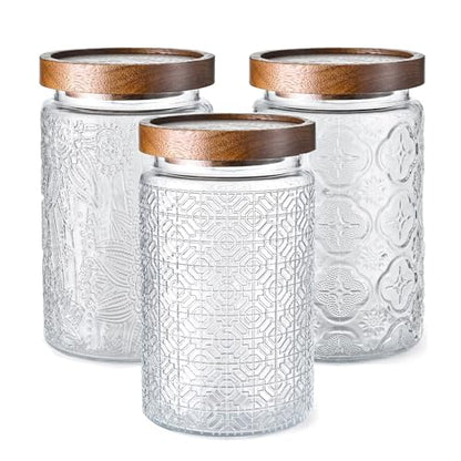 Glass Storage Containers With Lids, Glass Jars With Lids, 32oz, Set Of 3