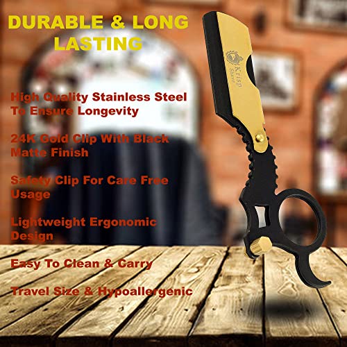 Professional Straight Razors For Men - Straight Edge Barber Razor Shaving Kit For Close Shave - Beard Cut Throat Safety Razor Shavette Navajas Para Barbero - 10 Shaving Blades By Krisp Beauty