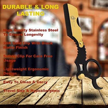 Professional Straight Razors For Men - Straight Edge Barber Razor Shaving Kit For Close Shave - Beard Cut Throat Safety Razor Shavette Navajas Para Barbero - 10 Shaving Blades By Krisp Beauty