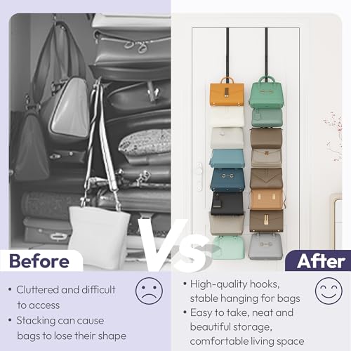 Over The Door Purse Organizer - 2 Packs Wall Mounted Purse Rack with 8 Hooks Design, Hanging Handbag Organizer Storage Holds up to 16 Bags, Bag Rack for Closet, Door (Black)