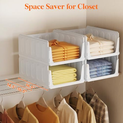 Lifewit 6 Pack Stackable Closet Storage Organizers for Clothes 16.5" Depth | Plastic Stacking Sweater Storage basket Bins for Wardrobe, Multifunctional Pants Organizer for RV, Pantry, Kitchen, Dorm