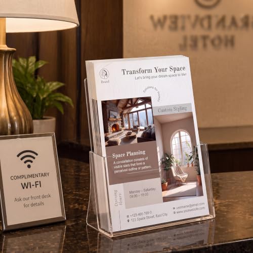 NIUBEE Acrylic Brochure Holder 8.5 X 11, Flyer Holder Stand Display, 2 Pack | Clear Magazine Stand, Brochure Display Stand Countertop Organizer for Literature, Pamphlet, Booklets, Menu, Journals Office