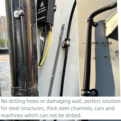 3/4 Inch Stainless Steel Cable Clamps, 8 Pack Heavy Duty Magnetic Pipe Clips, Rubber Cushioned Insulated Clamps, Magnetic R Shape Clamp Holder for Pipe, Wire, Cord, Tube, Loop Installation