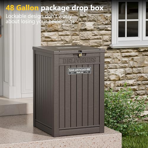Package Delivery Box for Outside, 48 Gallon Storage with Lockable Secure, Large Resin Outdoor Package Drop Container