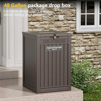 Package Delivery Box for Outside, 48 Gallon Storage with Lockable Secure, Large Resin Outdoor Package Drop Container