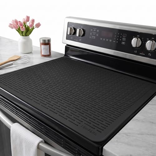 YUHFERA Stove Top Cover for Electric Stove - Silicone Stove Mat for Glass Top, Glass Cooktop Protector for Kitchen,Multi-Functional Oven Covers for Electric Stove (Black,28 x 20)
