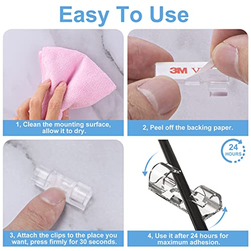 Outdoor Light Clips (Assorted Sizes, 60 PCS), Adhesive Cable Cord Organizer for Wall, Clear Wire Holder Electric Wires, PC Management Under Desk, Christmas LED M&L