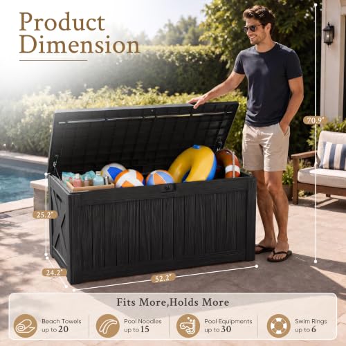 Devoko 120 Gallon Deck Box Resin Outdoor Storage Box Waterproof | Large Outdoor Storage Bench Lockable for Outside Patio