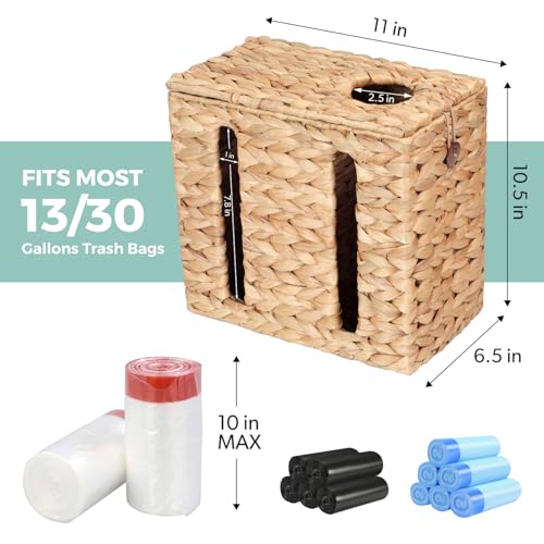 Trash Bag Holder with Scalloped Lid 13–30 Gallon Trash Bag Roll Holder Wall Mount Garbage Bag Dispenser for Kitchen, Cabinet (1, Natural)