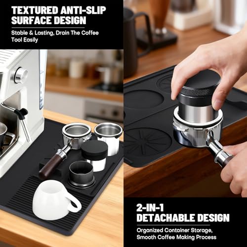 Silicone Coffee Mat Compatible with Ninja Luxe Espresso Coffee Machine ES601/ES701 & Most Home Espresso Machines - 23"x15" Anti-Slip Heat-Resistant - Maker Bar | Tamping Mat (2-in-1)