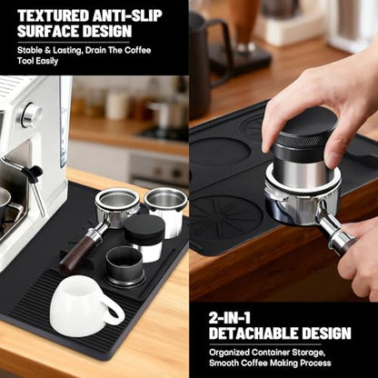 Silicone Coffee Mat Compatible with Ninja Luxe Espresso Coffee Machine ES601/ES701 & Most Home Espresso Machines - 23"x15" Anti-Slip Heat-Resistant - Maker Bar | Tamping Mat (2-in-1)