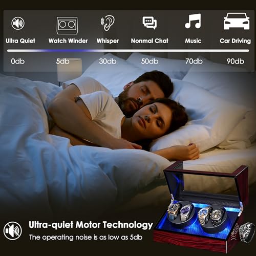 ANWBROAD Watch Winders For Automatic Watches, Watch Turner For Automatic | Automatic Watch Winder Box With Led Light,4 Watch Winder,4 Watch Rotator And Super Quiet Motor And 4 Rotation Mode,UJWW011Y