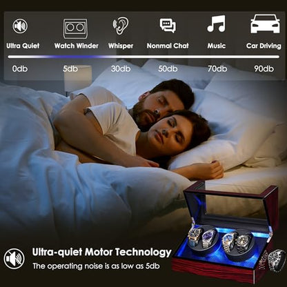 ANWBROAD Watch Winders For Automatic Watches, Watch Turner For Automatic | Automatic Watch Winder Box With Led Light,4 Watch Winder,4 Watch Rotator And Super Quiet Motor And 4 Rotation Mode,UJWW011Y