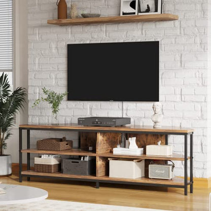MUTUN Corner TV Stand with Power Outlet, Corner Entertainment Center for 32 43 50 55 60 Inch TV, Industrial Media Console Table for Living Room Bedroom, 55 Inch, Rustic Brown