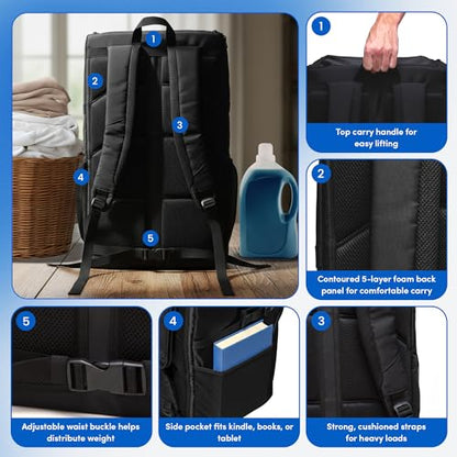Otis 90L Extra Large Laundry Backpack Bag with Front-Load Access, Heavy Duty Backpack, Laundry Hamper with Padded Shoulder Straps & Waist Buckle for Dorm, Apartment, Laundromat & Travel.