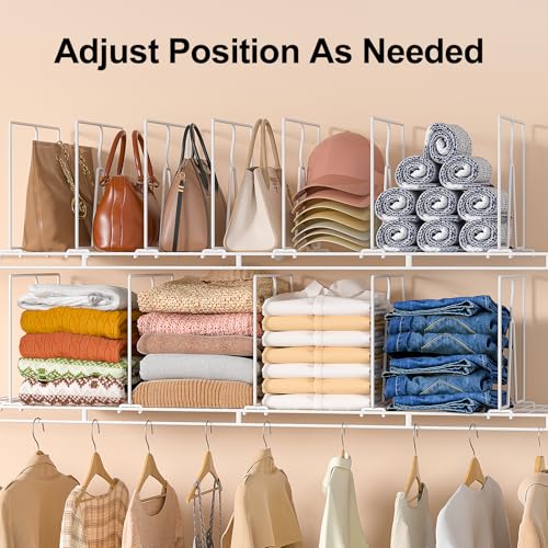 Wire Shelf Dividers for Closet: Tall 10.6in x Deep 12in, 8 Pack | Wire Shelves Organizer for Closet - Adjustable Purse Organizer for Clothes, Sweater, Towels Jeans - Metal Pantry Separators
