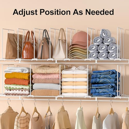 Wire Shelf Dividers for Closet: Tall 10.6in x Deep 12in, 8 Pack | Wire Shelves Organizer for Closet - Adjustable Purse Organizer for Clothes, Sweater, Towels Jeans - Metal Pantry Separators