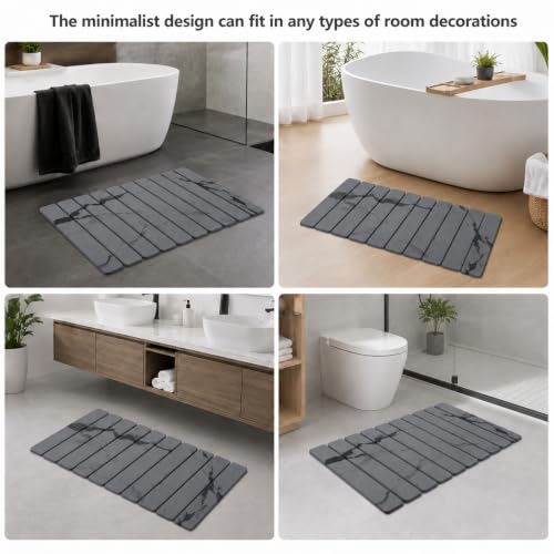 Foldable Stone Bath Mat, Non Slip Large Diatomaceous Shower Mat, Super Absorbent Quick Drying Stone Mat for Bathroom Kitchen Floor Counter Sink,Easy to Clean & Store (Dark Gray 24"×16")