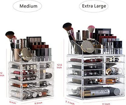 Cq acrylic 3 Pack Clear Makeup Organizer Countertop,Stackable 8 Drawers Skincare Organizer,Cute Skin Care Organizer for Vanity Hair Clip,Jewelry,Beauty Product Desk and Make Up Organizers for Vanity