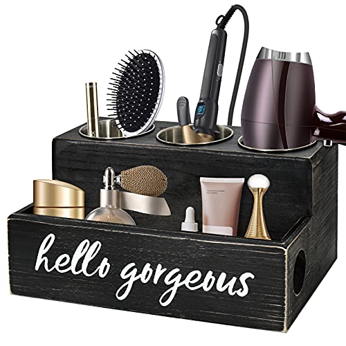 Unistyle Hair Blow Dryer Holder Black Curling Iron Holder Countertop, Hair Tools & Styling Supplies Organizer Flat ,Bathroom Counter Organizer for Accessories, Makeup, Toiletries Storage