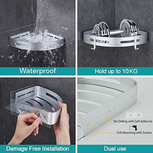 Corner Caddy Bathroom Shower Shelf Wall Mounted No Drilling 2 Tier Storage Shelves Adhesive Triangle Baskets Silver Bathroom Kitchen Storage Basket | Wall Mounted, No Drilling, Adhesive Triangle Bathroom Kitchen Storage Basket