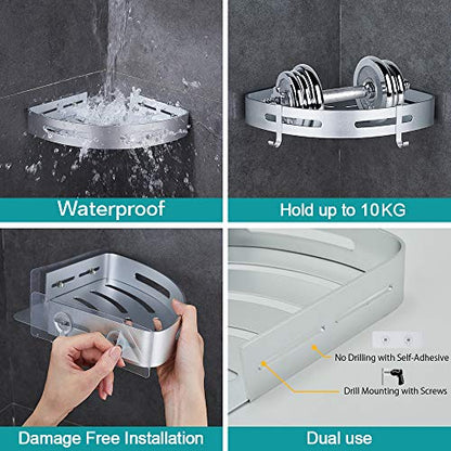 Corner Caddy Bathroom Shower Shelf Wall Mounted No Drilling 2 Tier Storage Shelves Adhesive Triangle Baskets Silver Bathroom Kitchen Storage Basket | Wall Mounted, No Drilling, Adhesive Triangle Bathroom Kitchen Storage Basket